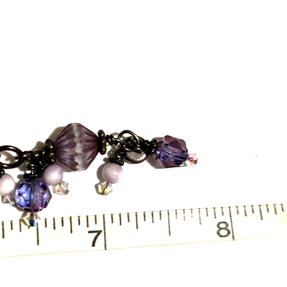 VINTAGE LAVENDER & BLUE GLASS CRYSTAL BEADED SILVER MAGNETIC CLASP 7.5" BRACELET - Picture 10 of 11